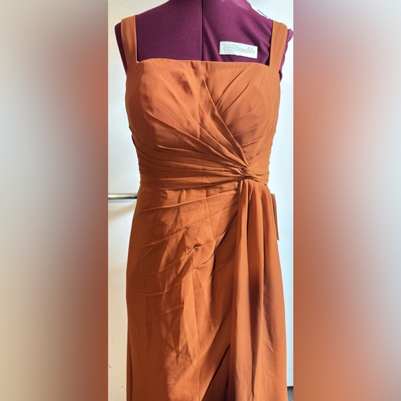 Cinnamon Orange A-Line Side Slit Chiffon Dress - Picture 2 of 9